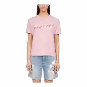 The Kooples Edgy Pink Graphic “What Is?” Short Sleeve Tee Shirt Size 0 NWT